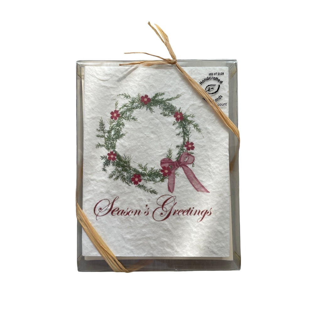 Handmade Mulberry Paper Notecards 8ct Seasons Greetings Wreath Holiday